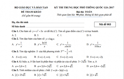 Bộ đề thi tham khảo kỳ thi THPT Quốc gia năm 2017